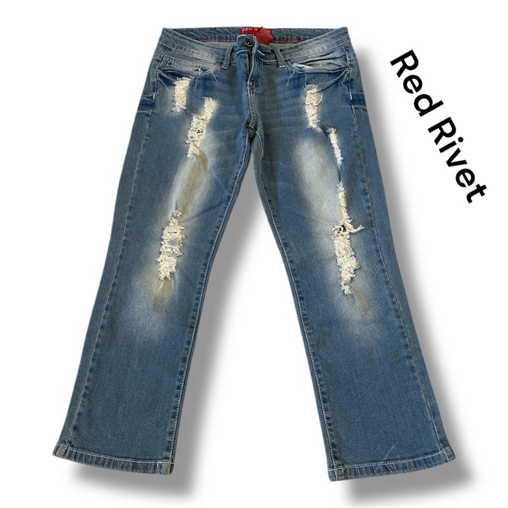 Red Rivet Wide Leg Jeans - Short